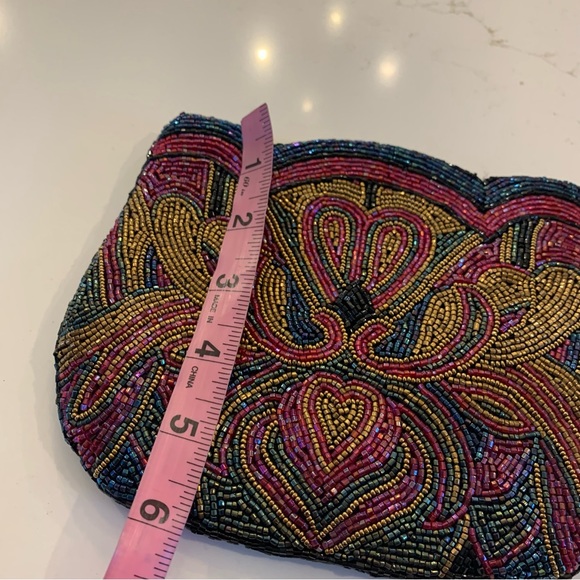 Multicolored Hand Beaded Clutch Purse w/ Hidden Hearts Fully Lined Snap Closure - Picture 3 of 7